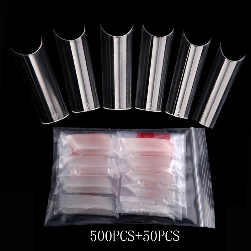 500Pcs XL Long False Nail Tips Clear C Curve 