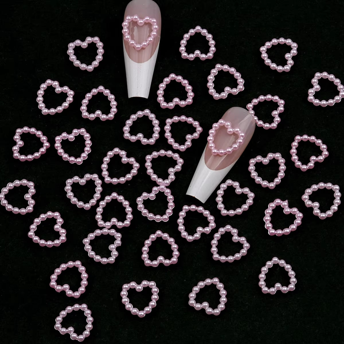 100Pcs White Purple Pink Heart Pearl Nail Art Accessories