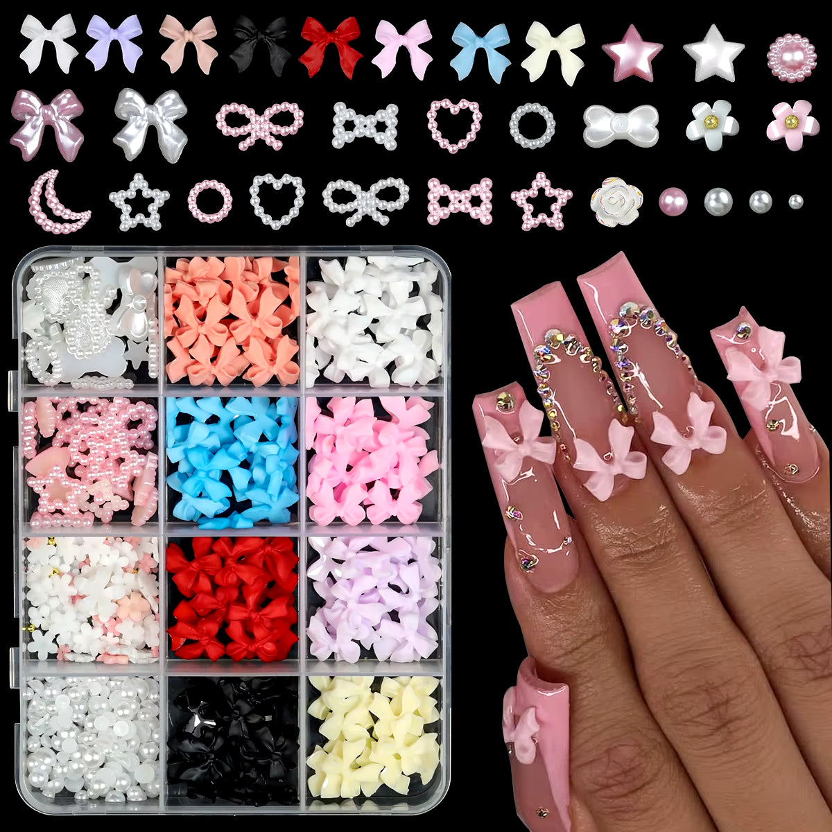 3D Acrylic Charms Kawaii Colorful Bow Rhinestone for Nail Art