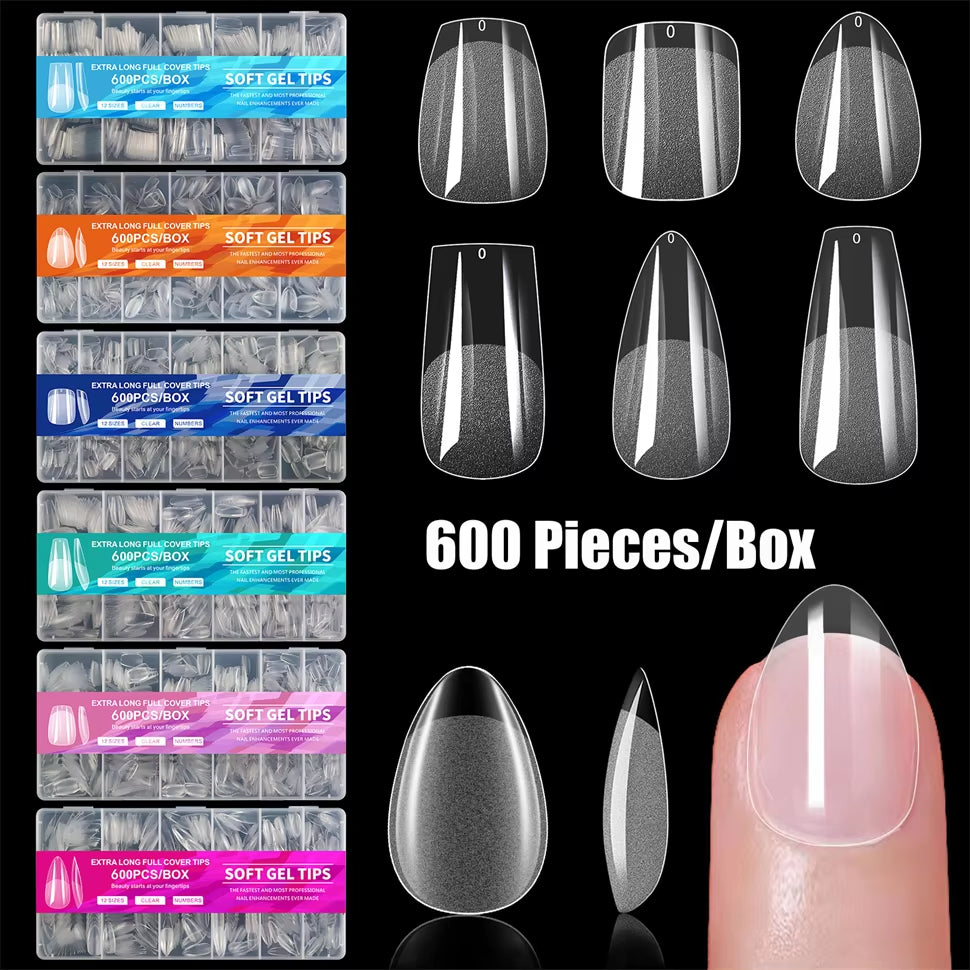 600 PCS Soft Gel X Nail Tips For Press On Nails