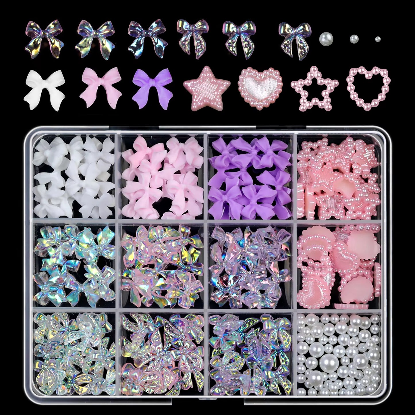 3D Acrylic Charms Kawaii Colorful Bow Rhinestone for Nail Art