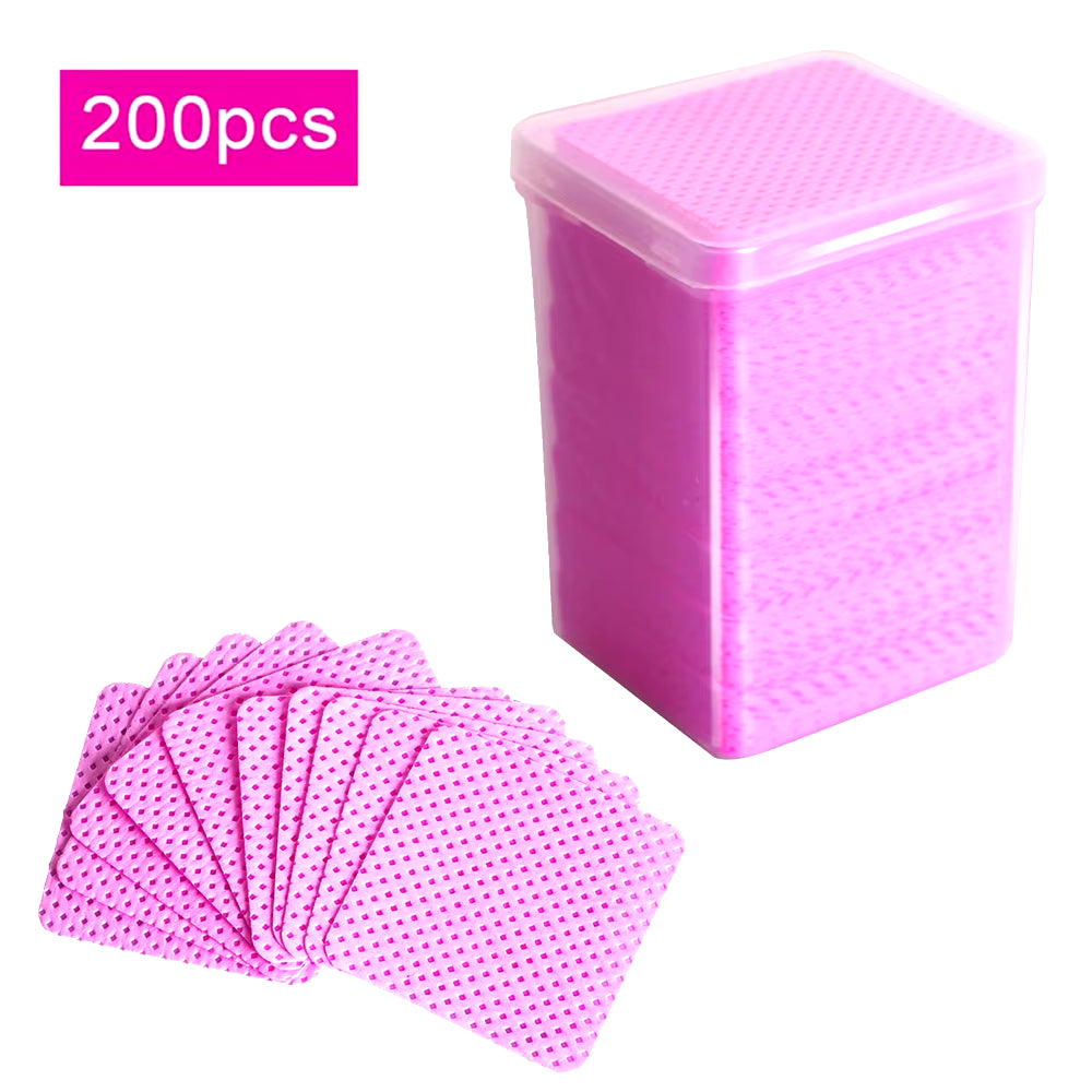 200Pcs Lint Free Wipes Non-Woven Nail Polish Remover Pads Soft for Nails Eyelash Extensions Lash Glue 