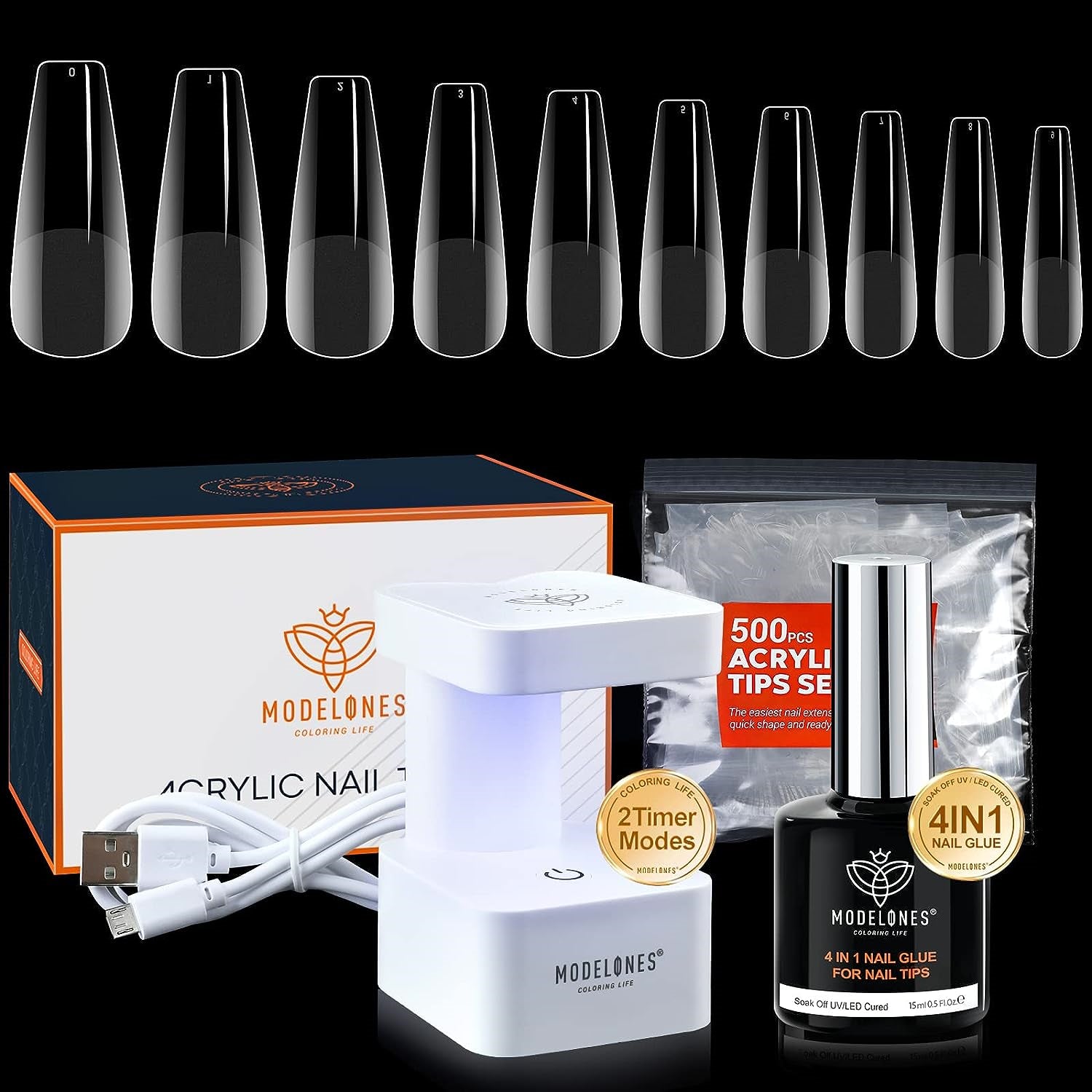 Gel Kit Gel X Nail Kit with 4 in 1 Nail Glue Gel w/ 500Pcs Nails