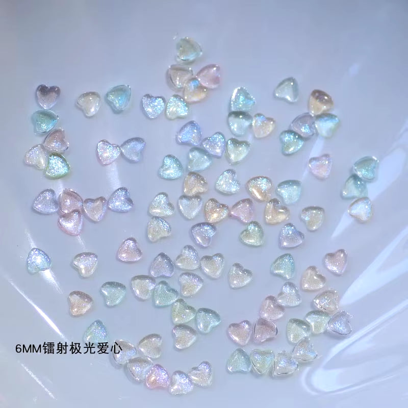 50Pcs Mixed Size Love Jewelry Nail Charms Aurora Heart Nail Art Decoration 3D Peach Heart Nail Parts for DIY Manicure Accessory