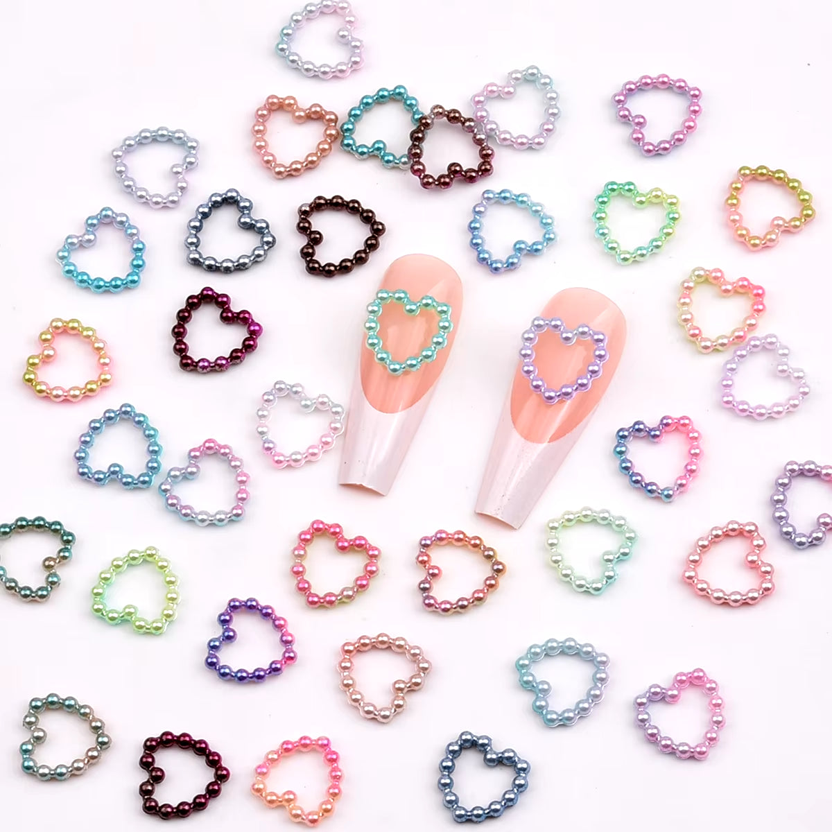 100Pcs White Purple Pink Heart Pearl Nail Art Accessories