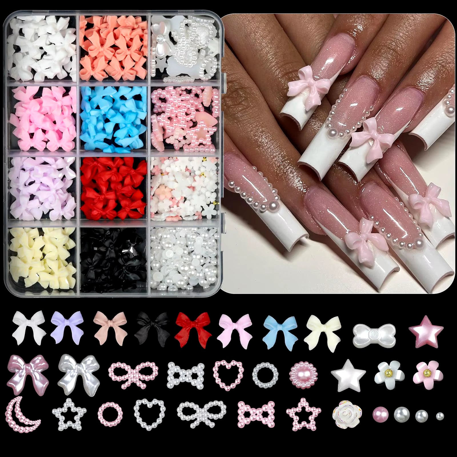 3D Acrylic Charms Kawaii Colorful Bow Rhinestone for Nail Art