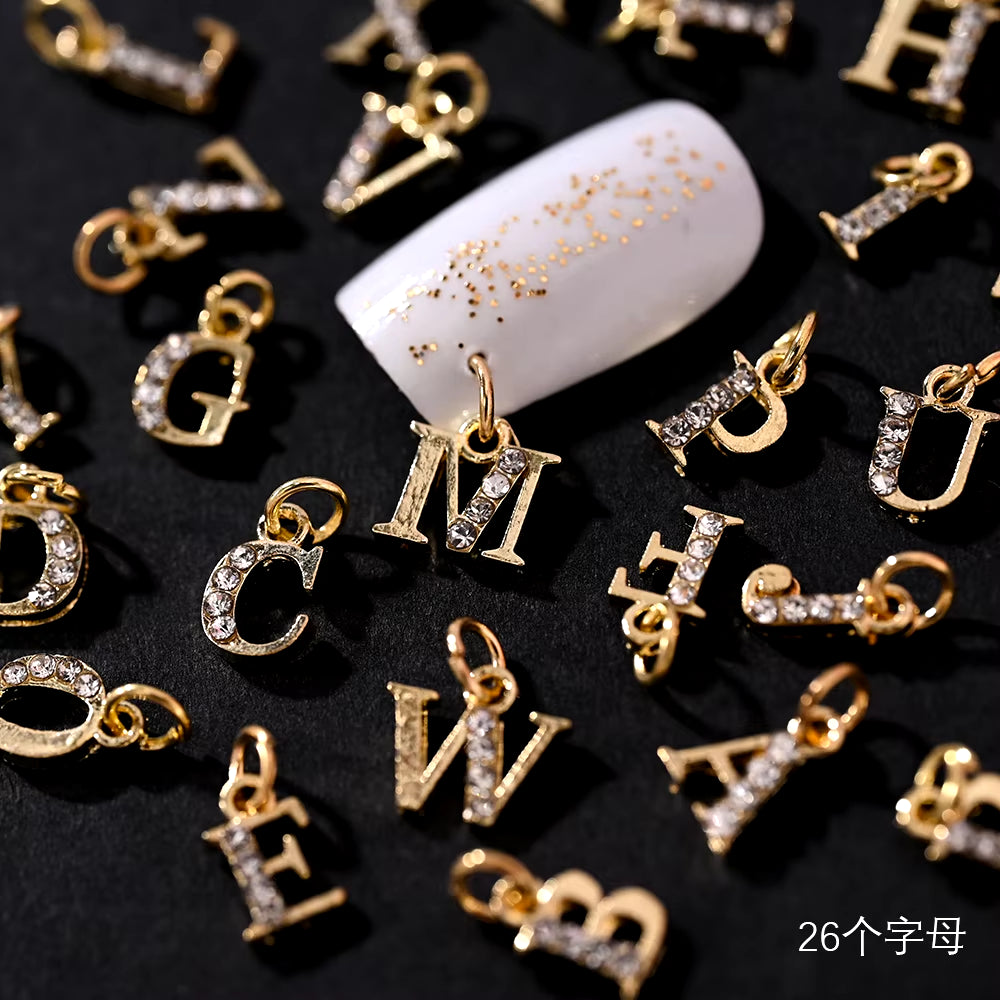 10/26Pcs Alphabet 3D (0-9)/A-Z Dangle Letter Gold/Silver Number Nail Pendant Charm