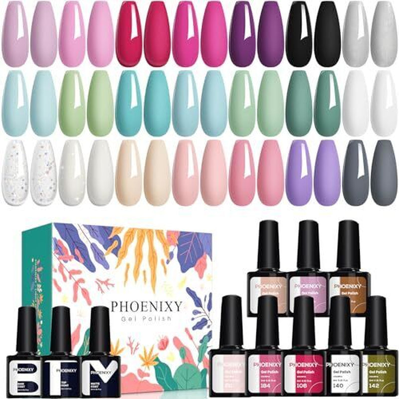 21 Colors Gel Nail Polish Set with Base Coat