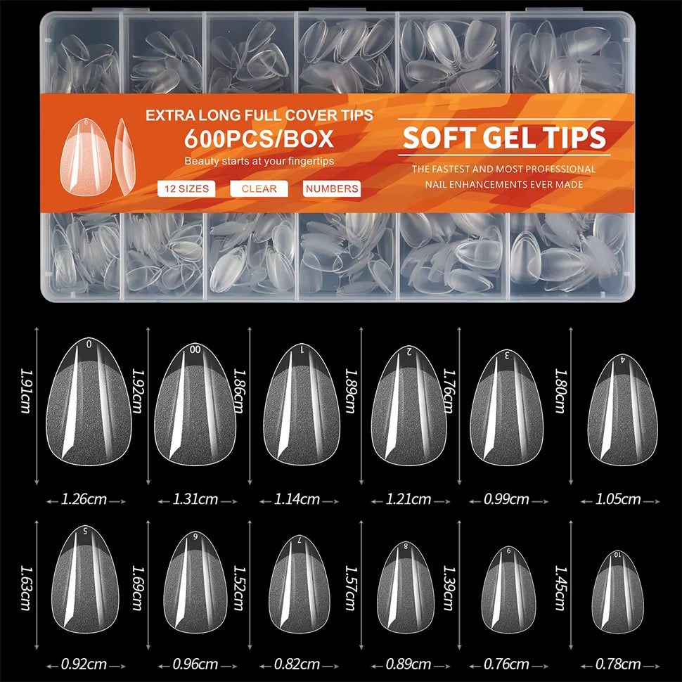 600 PCS Soft Gel X Nail Tips For Press On Nails