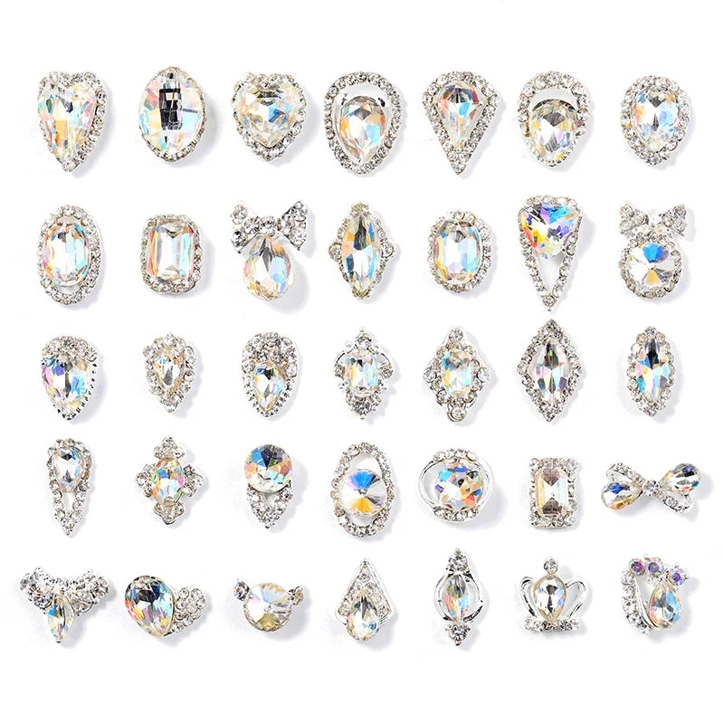 10 Pieces 3D Silver Zircon Diamond Nail Charms  *High Quality*