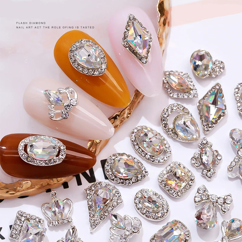 10 Pieces 3D Silver Zircon Diamond Nail Charms  *High Quality*