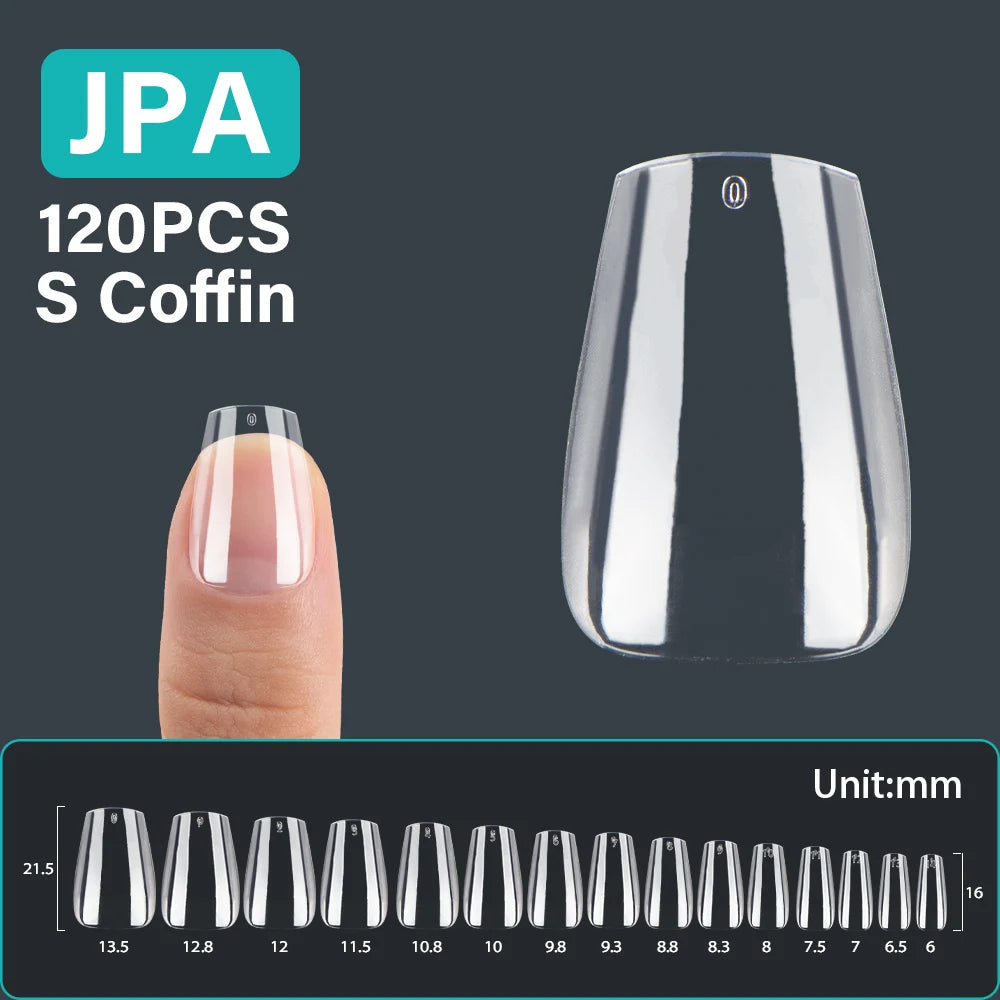 120Pcs False Nails Extension Tips L/M/S/XS Coffin Square Almond Press On Gel X Tips