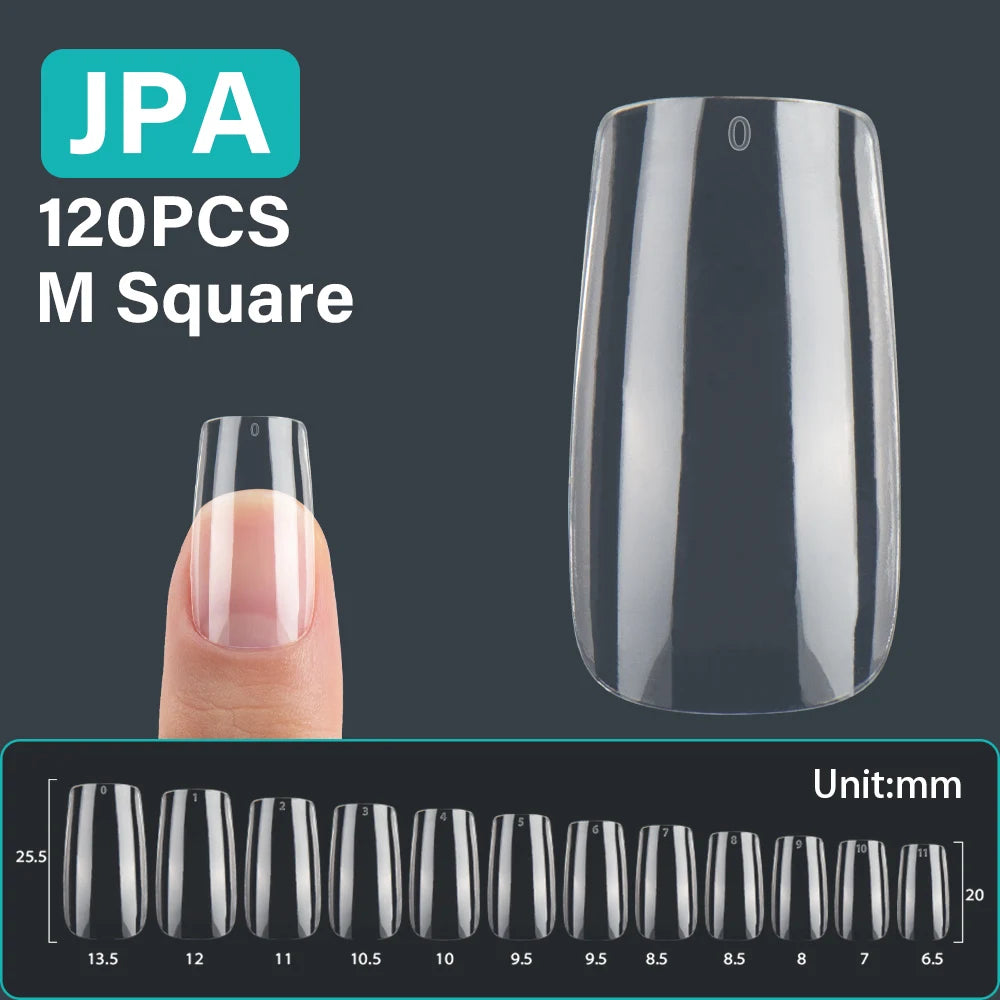 120Pcs False Nails Extension Tips L/M/S/XS Coffin Square Almond Press On Gel X Tips