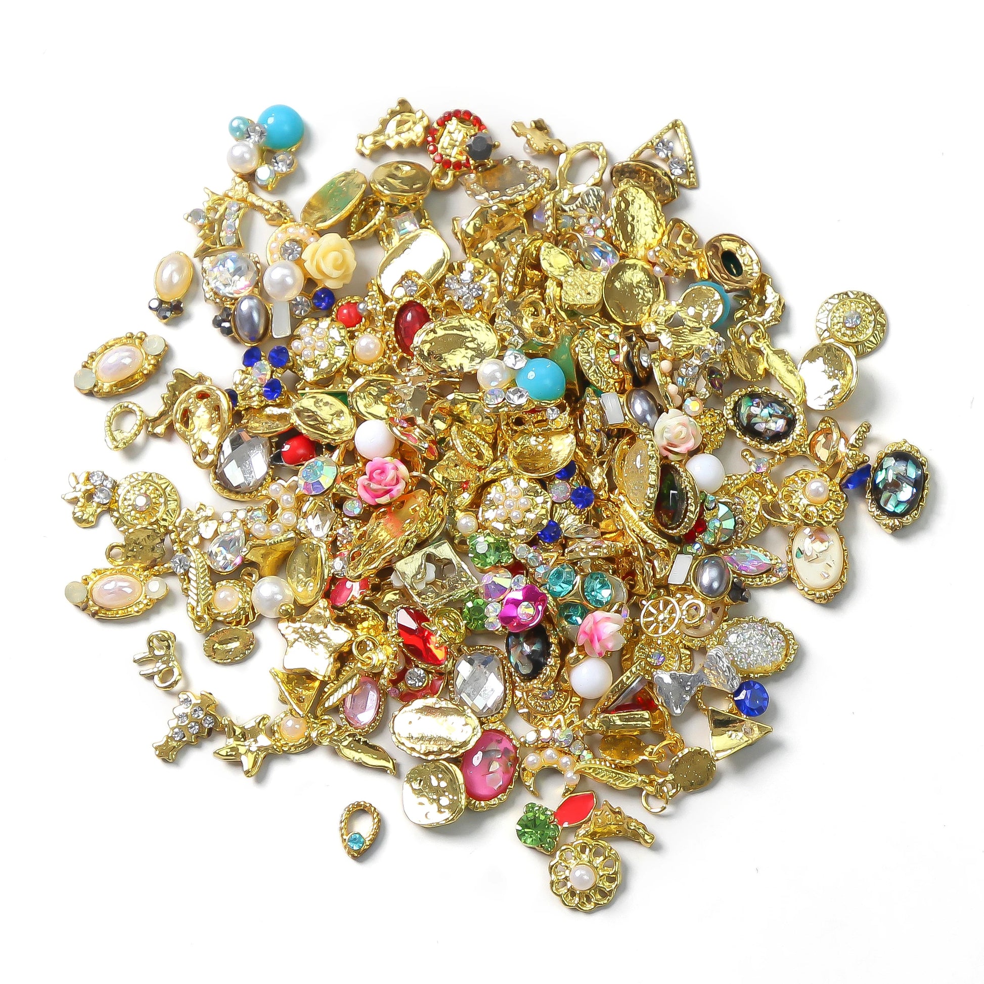 1 Bag Luxury Zircon Mix Style Gold Nail Art Jewelry Mixed Gems Random Crystals Rhinestones Metal Charms