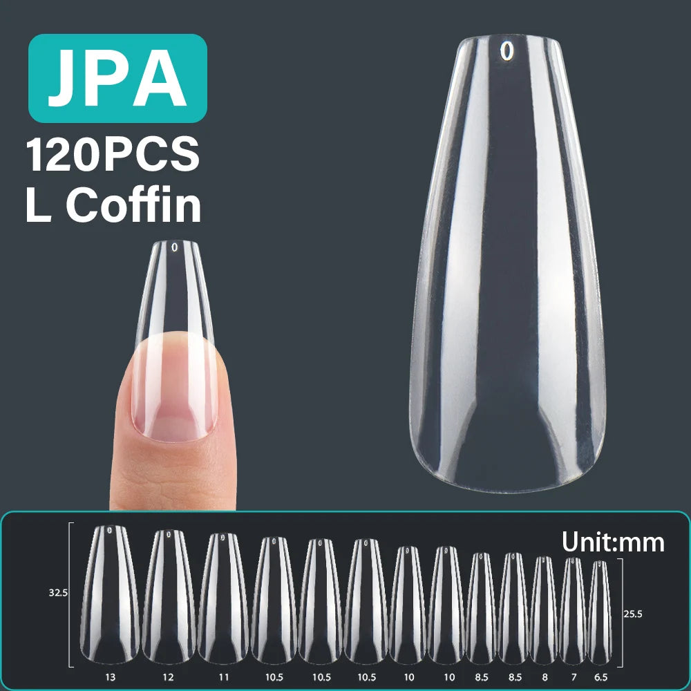 120Pcs False Nails Extension Tips L/M/S/XS Coffin Square Almond Press On Gel X Tips