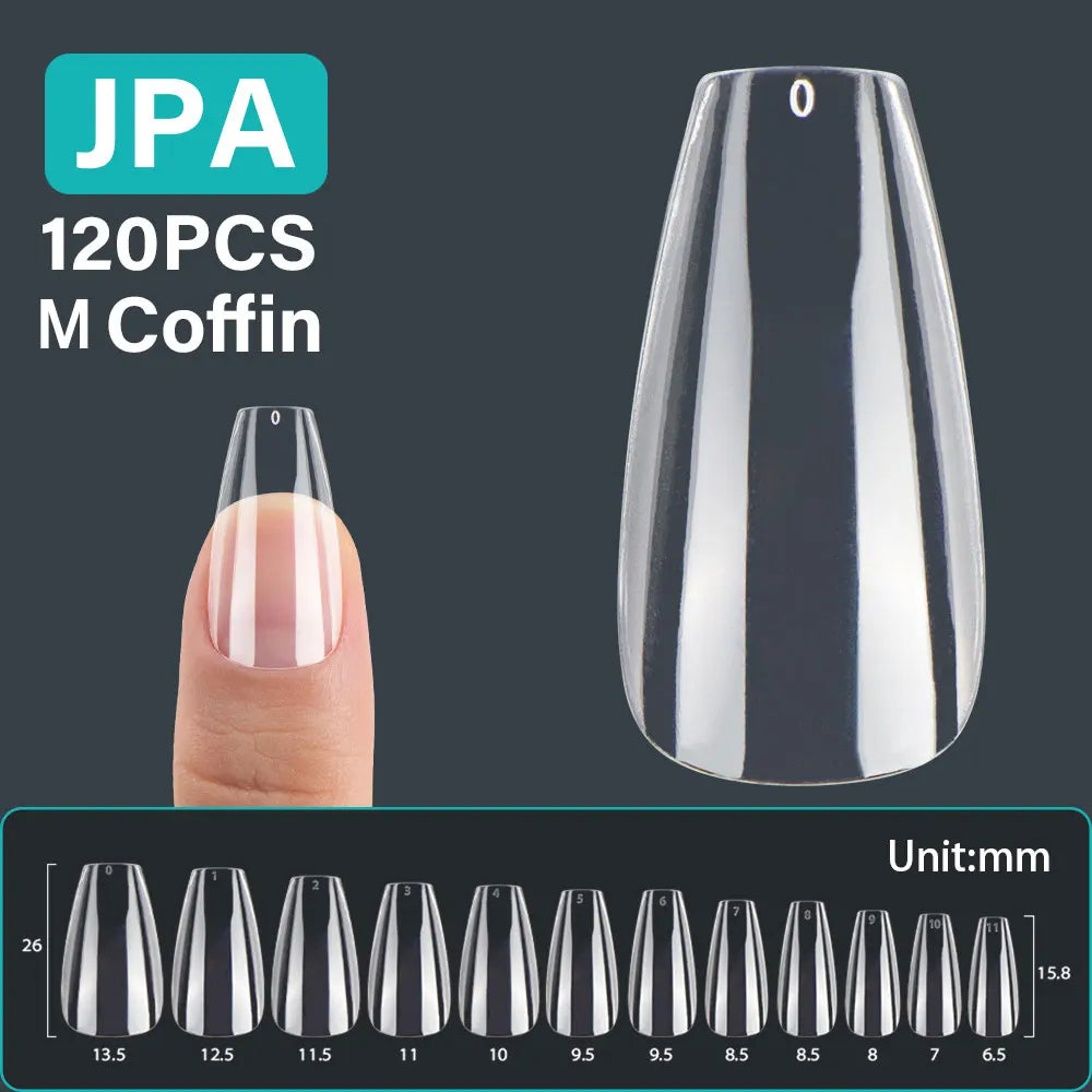 120Pcs False Nails Extension Tips L/M/S/XS Coffin Square Almond Press On Gel X Tips