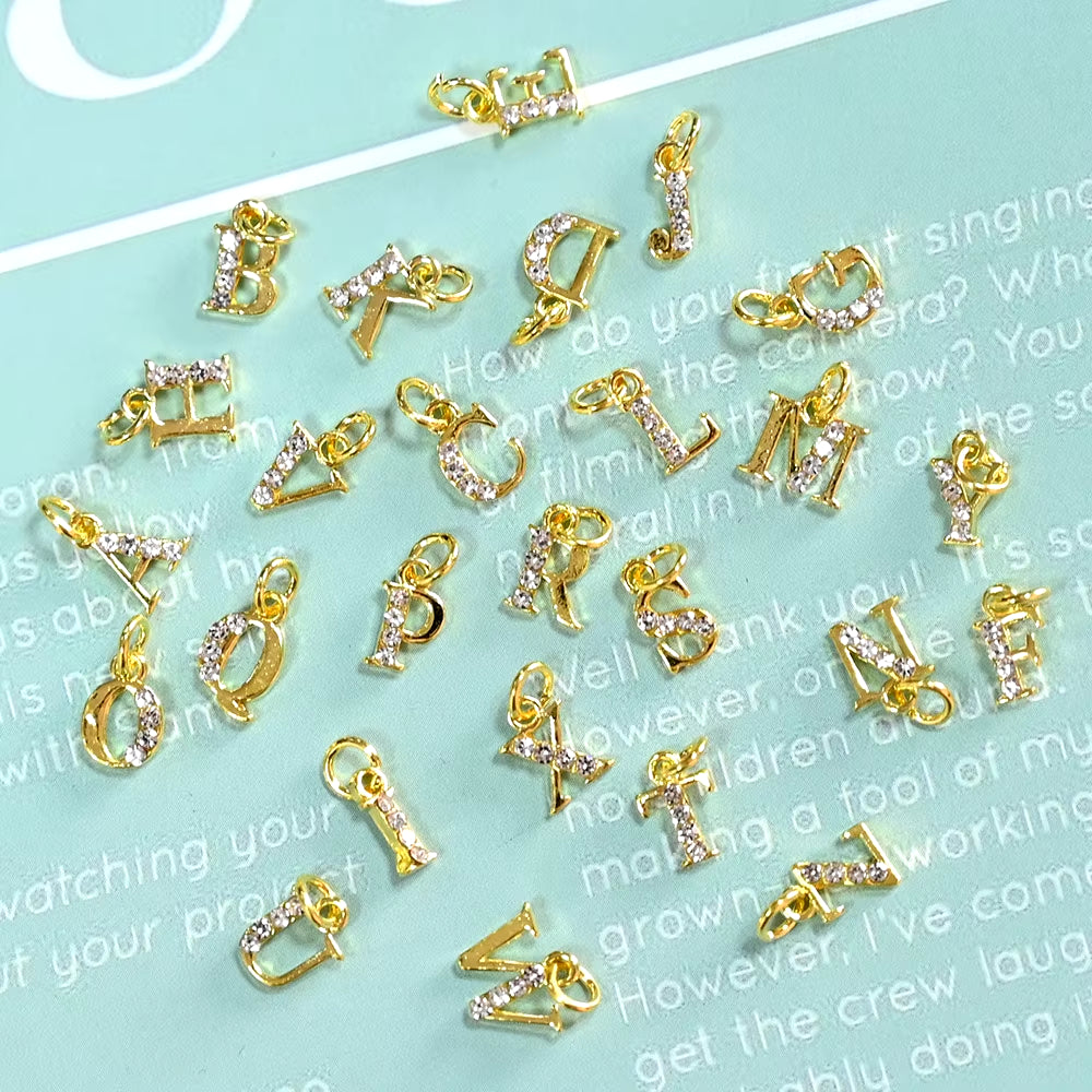 10/26Pcs Alphabet 3D (0-9)/A-Z Dangle Letter Gold/Silver Number Nail Pendant Charm