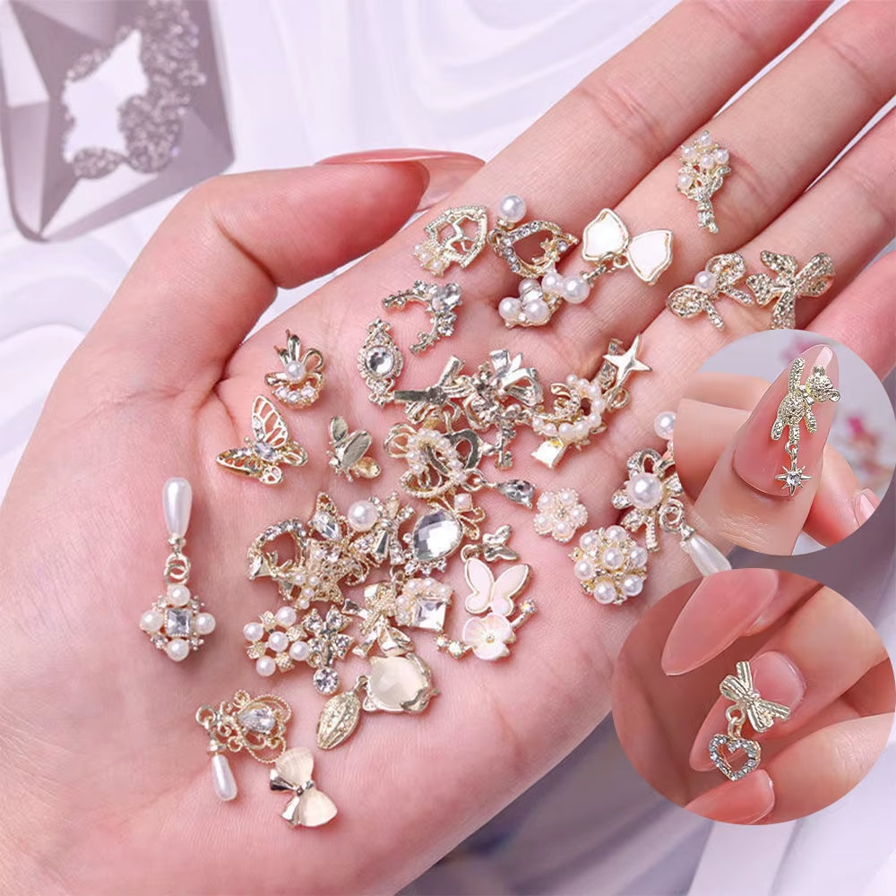 1 Bag Luxury Zircon Mix Style Gold Nail Art Jewelry Mixed Gems Random Crystals Rhinestones Metal Charms