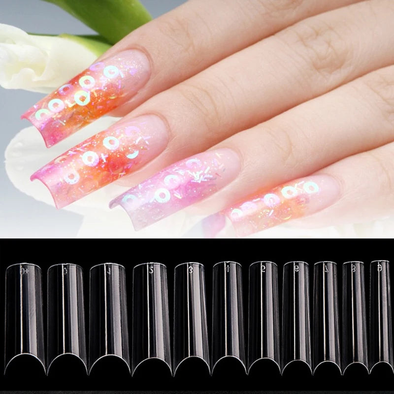 500Pcs XL Long False Nail Tips Clear C Curve 