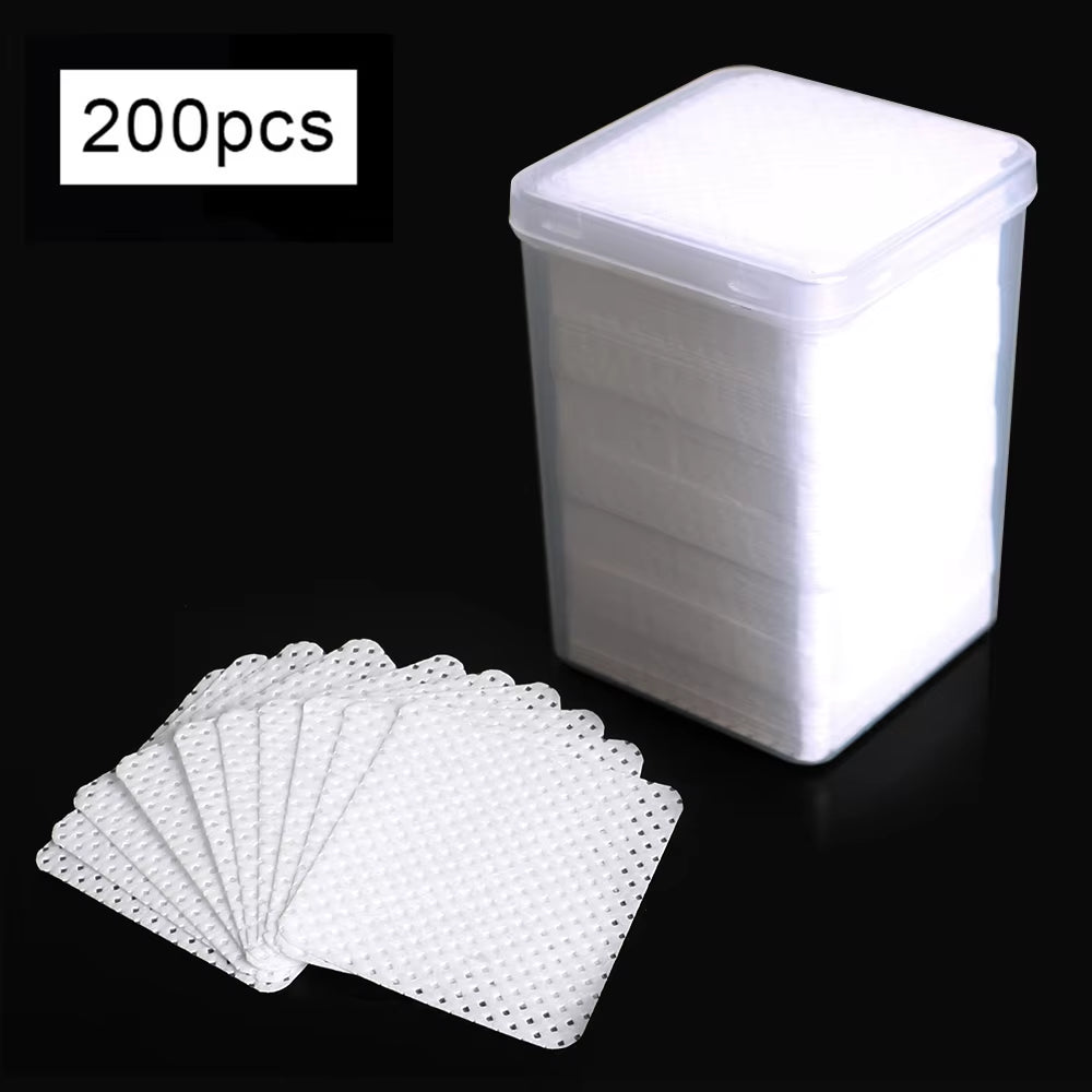 200Pcs Lint Free Wipes Non-Woven Nail Polish Remover Pads Soft for Nails Eyelash Extensions Lash Glue 