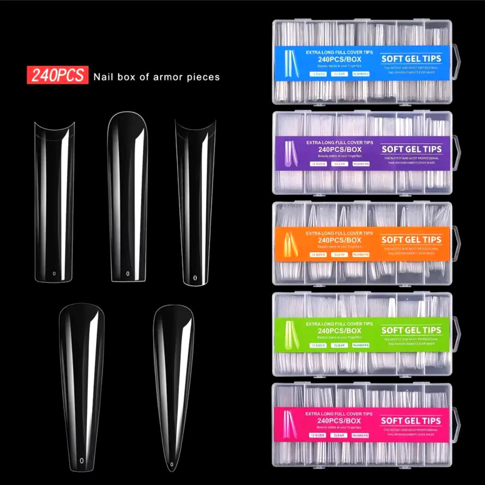 240Pcs Extra Long C Curve Clear Nail Tips with Box