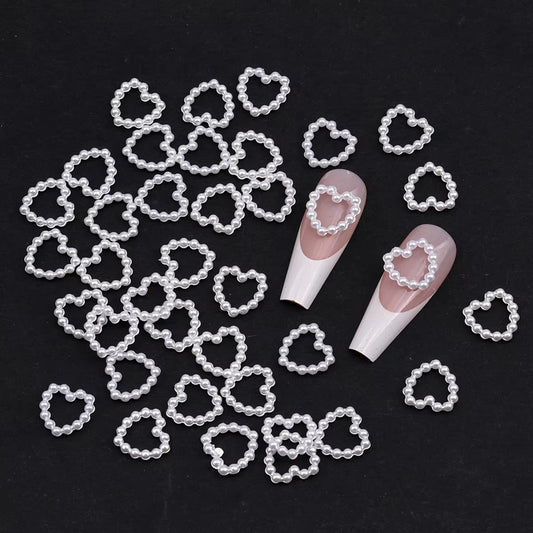 100Pcs White Purple Pink Heart Pearl Nail Art Accessories