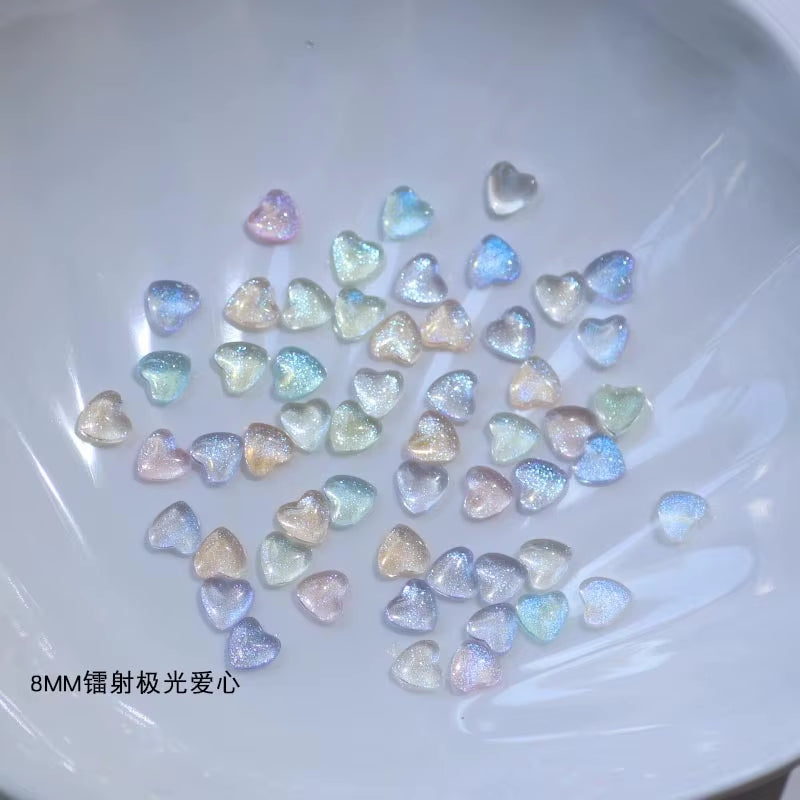 50Pcs Mixed Size Love Jewelry Nail Charms Aurora Heart Nail Art Decoration 3D Peach Heart Nail Parts for DIY Manicure Accessory