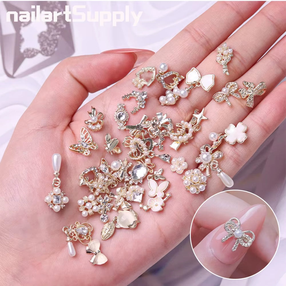 1 Bag Luxury Zircon Mix Style Gold Nail Art Jewelry Mixed Gems Random Crystals Rhinestones Metal Charms