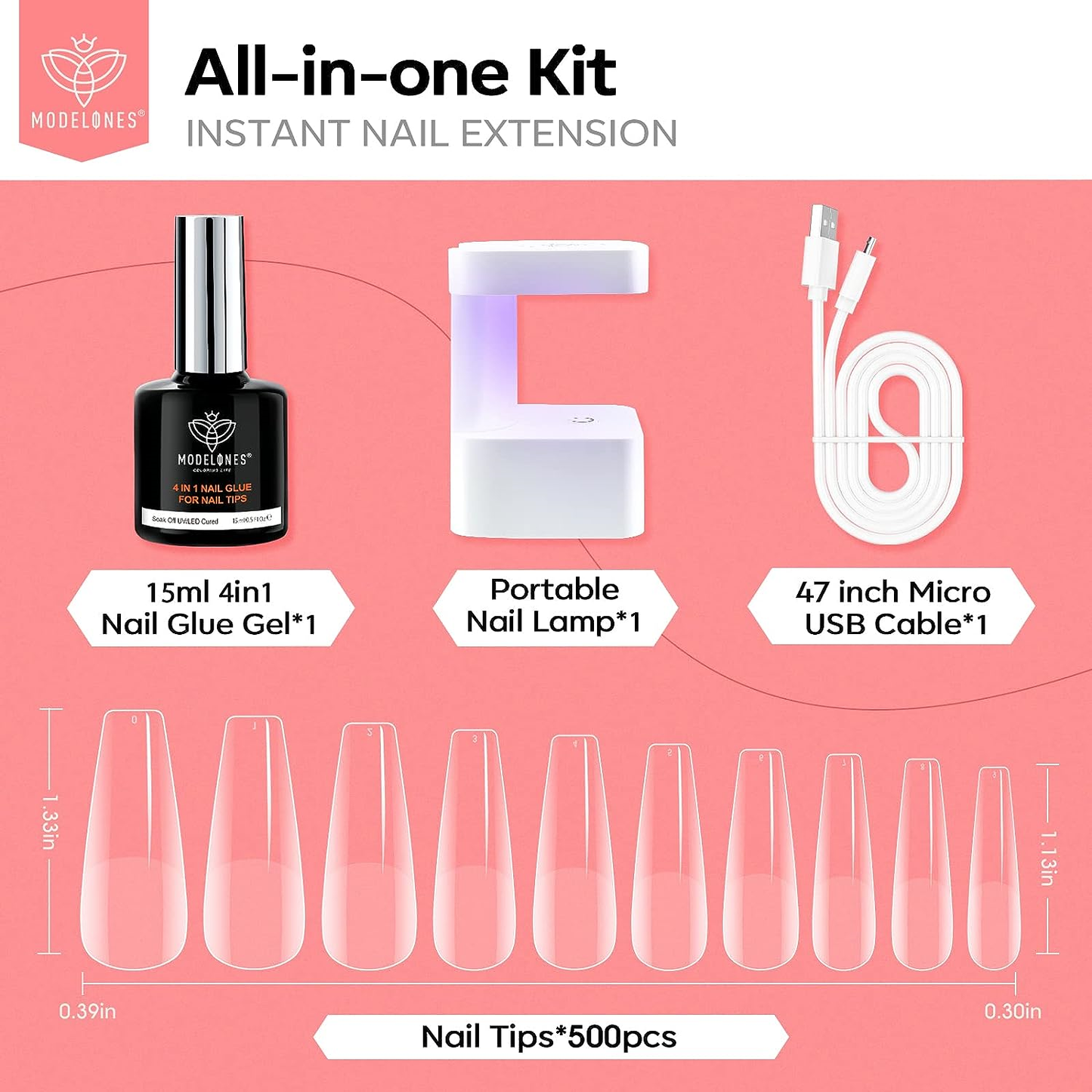 Gel Kit Gel X Nail Kit with 4 in 1 Nail Glue Gel w/ 500Pcs Nails